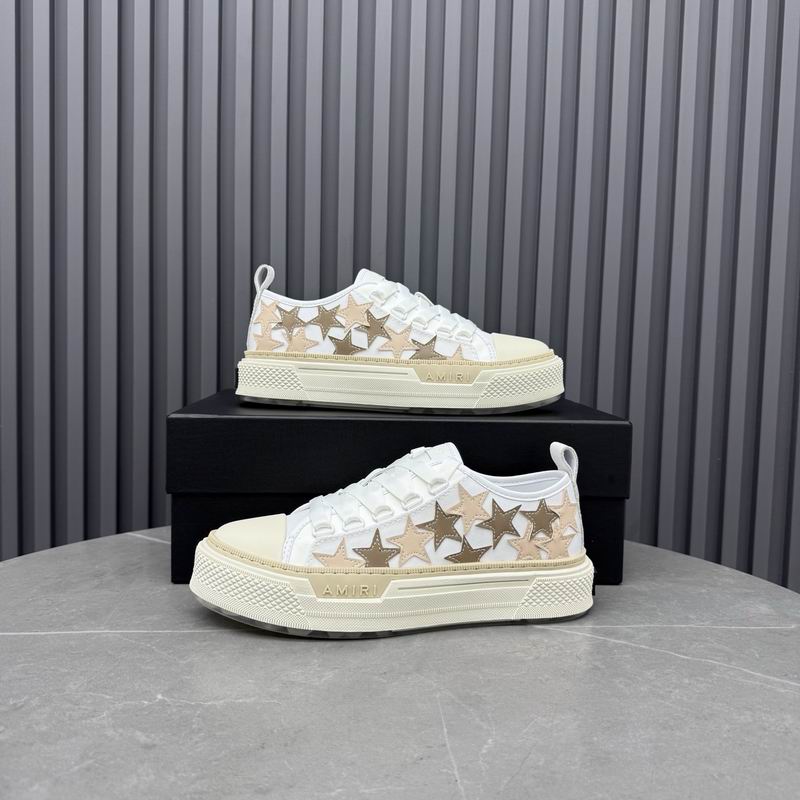 AMIRI White & Cream Low-Top Sneakers with Beige & Bronze-Tone Stars