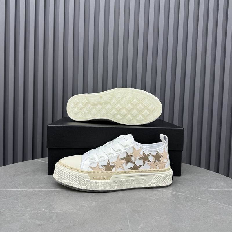 AMIRI White & Cream Low-Top Sneakers with Beige & Bronze-Tone Stars