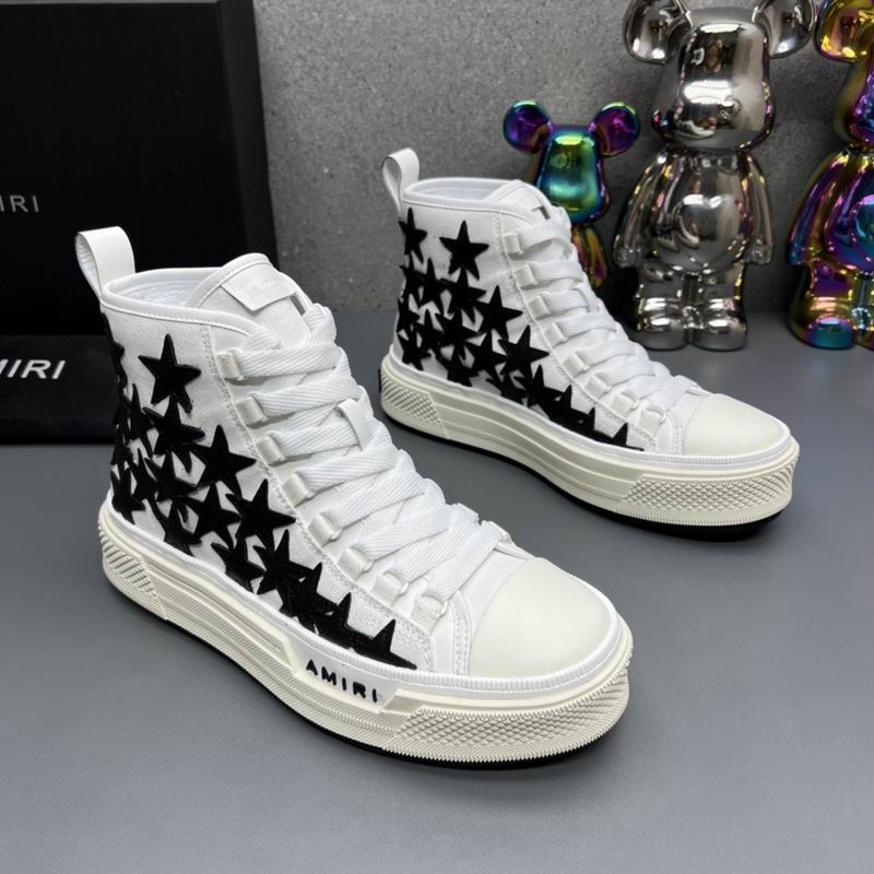AMIRI White High-Top Sneakers with Black Star Details