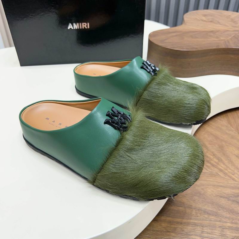MARNI Green Textured-Toe Slip-On Mules