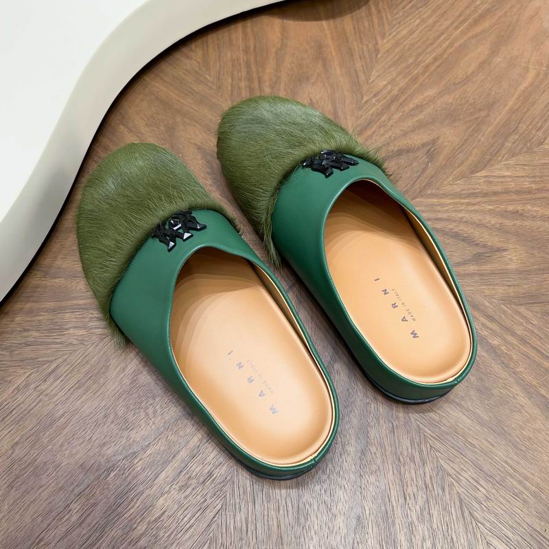 MARNI Green Textured-Toe Slip-On Mules