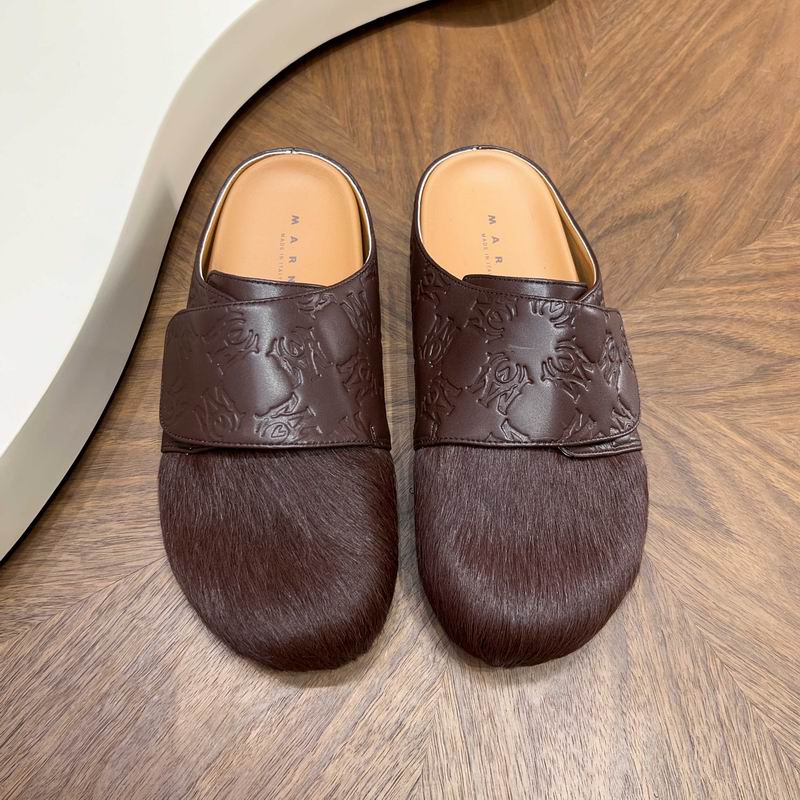 MARNI Brown Embossed-Panel Textured-Toe Mules