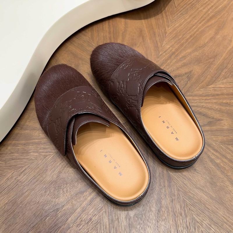 MARNI Brown Embossed-Panel Textured-Toe Mules