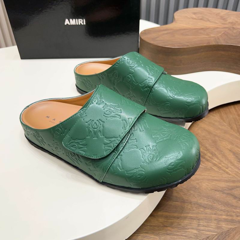 MARNI Green Embossed Slip-On Mules