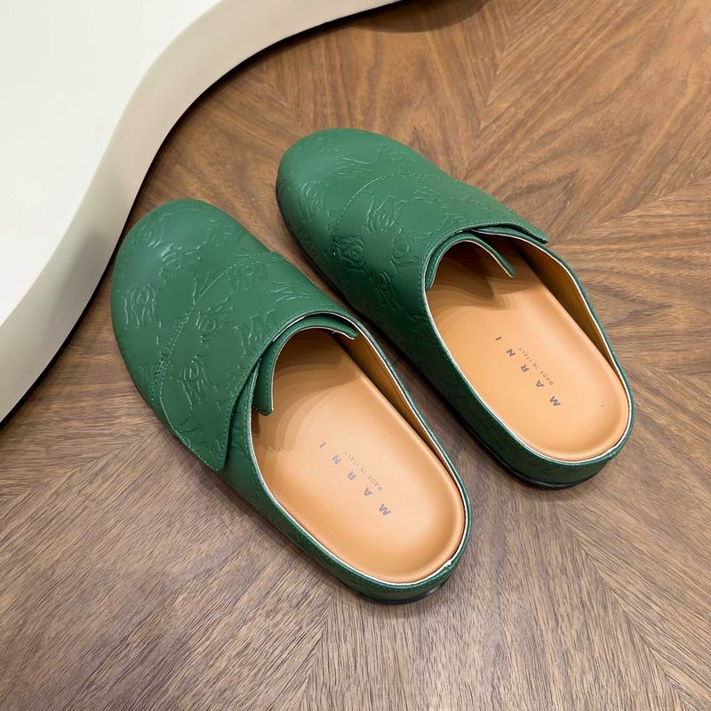 MARNI Green Embossed Slip-On Mules