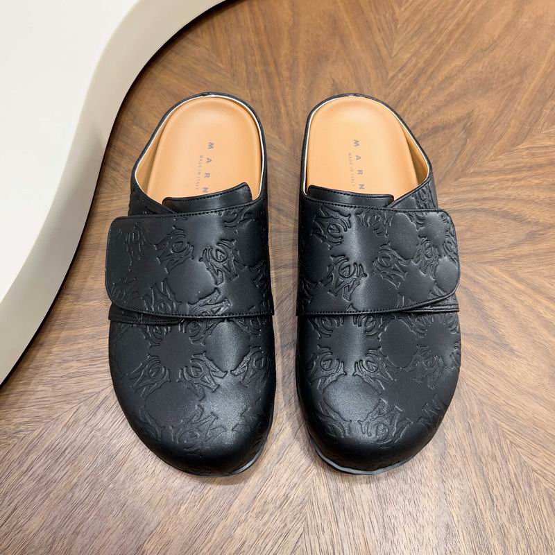 MARNI Black Embossed Slip-On Mules