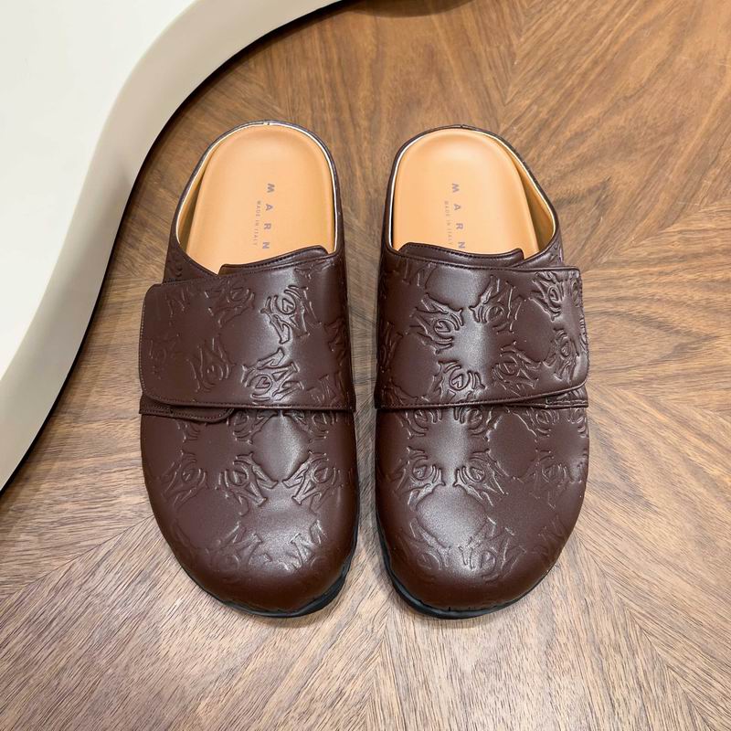 MARNI Brown Embossed Slip-On Mules