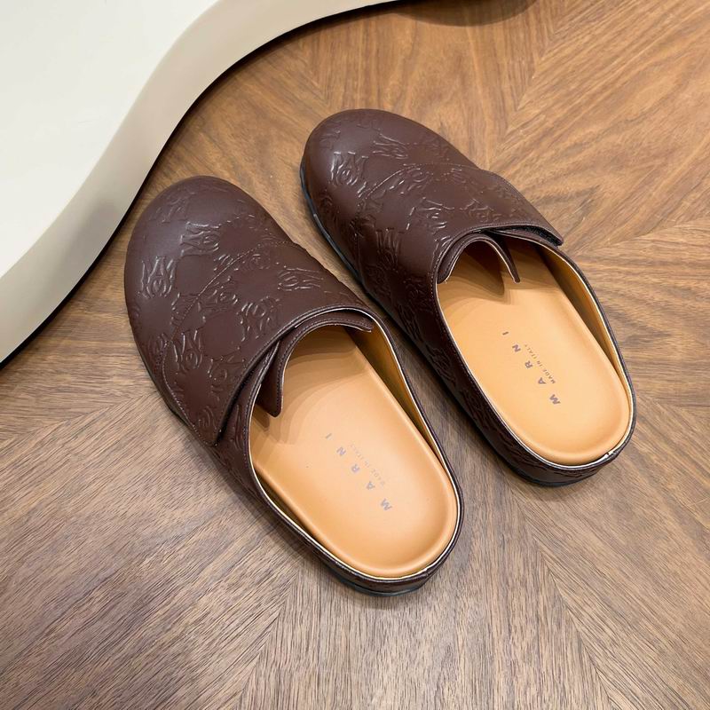 MARNI Brown Embossed Slip-On Mules