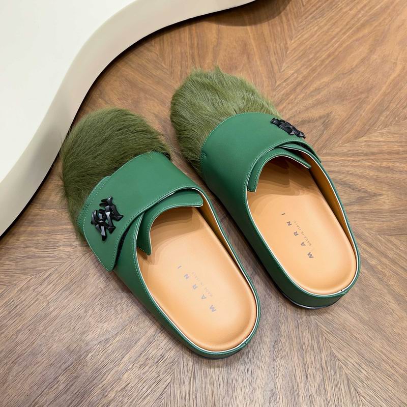 MARNI Green Wide-Panel Textured-Toe Mules