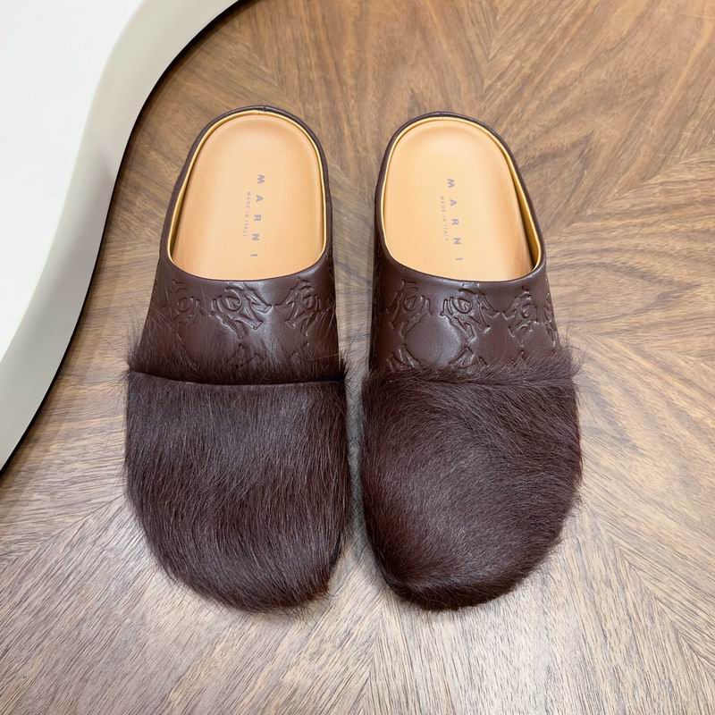 MARNI Brown Embossed-Upper Textured-Toe Mules