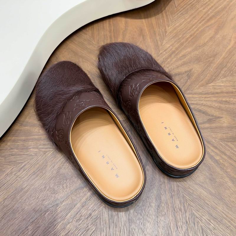 MARNI Brown Embossed-Upper Textured-Toe Mules