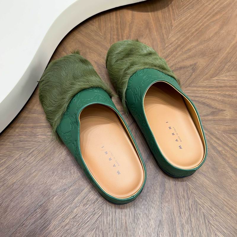 MARNI Green Embossed-Upper Textured-Toe Mules
