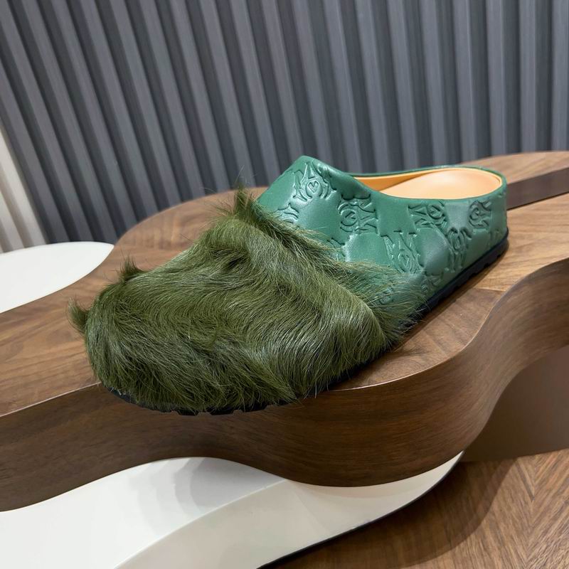 MARNI Green Embossed-Upper Textured-Toe Mules