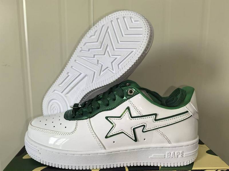 BAPE White & Green Star Low-Top Sneakers