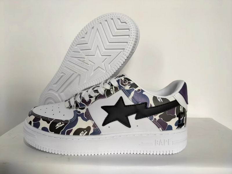 BAPE White Camo & Black Star Low-Top Sneakers