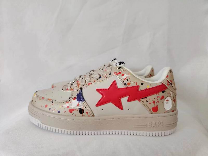 BAPE Cream Paint-Splatter & Red Star Low-Top Sneakers