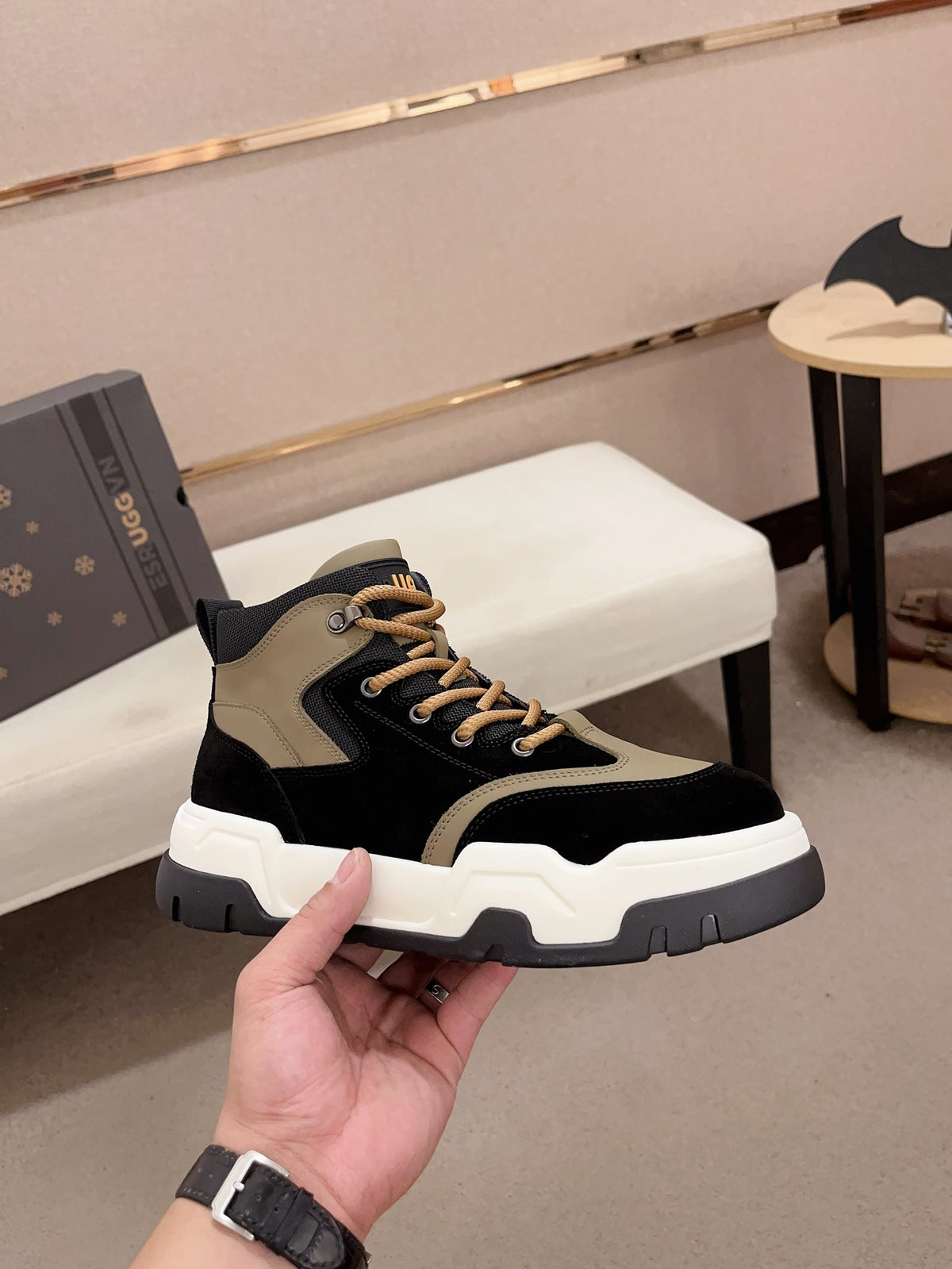 UGG Black & Taupe High-Top Sculpted-Sole Sneakers