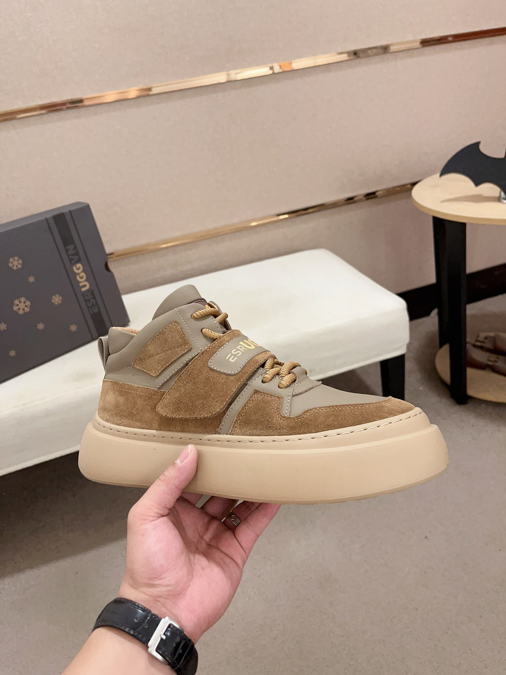 UGG Tan & Taupe Strap-Detail High-Top Platform Sneakers