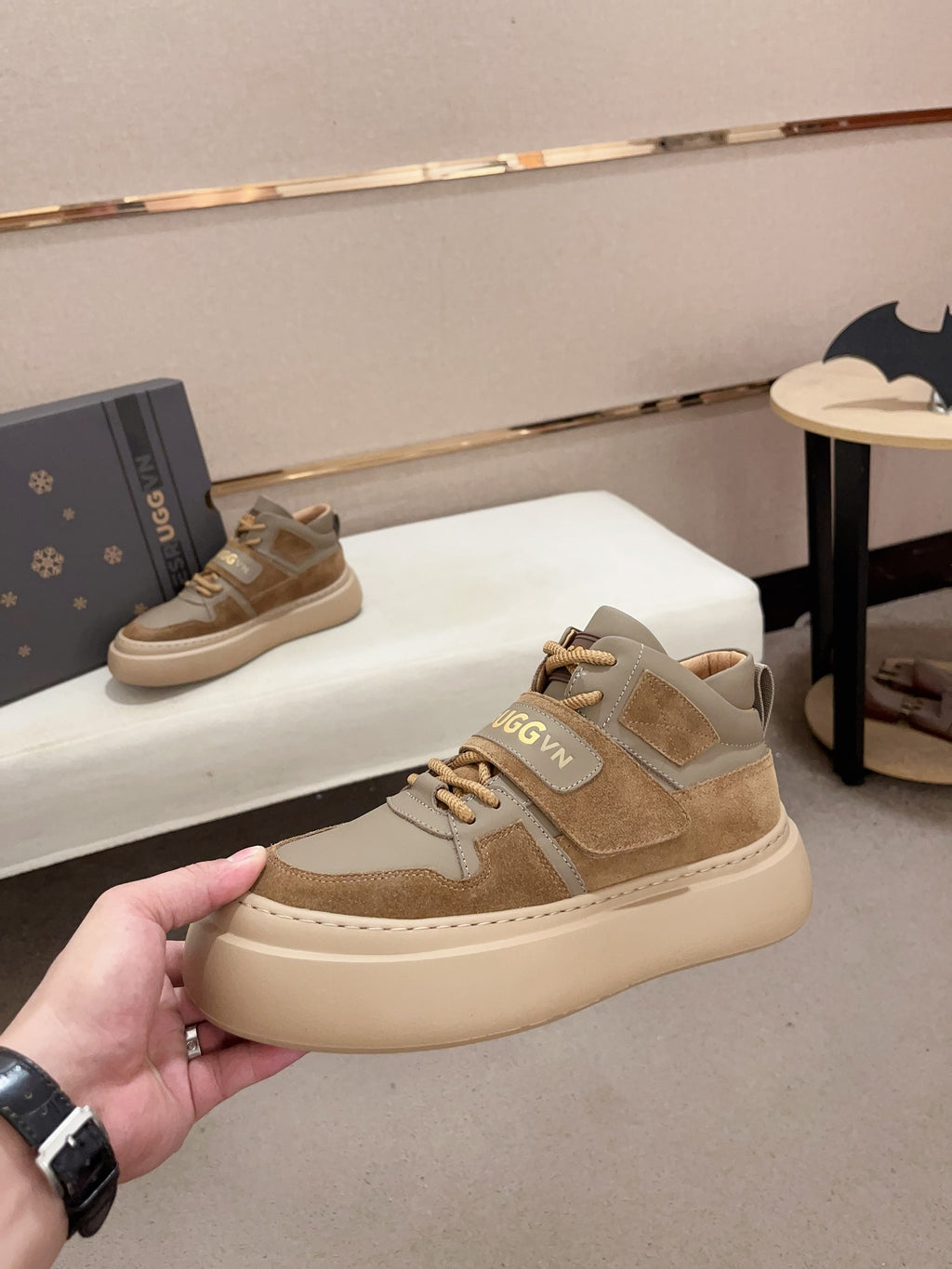 UGG Tan & Taupe Strap-Detail High-Top Platform Sneakers