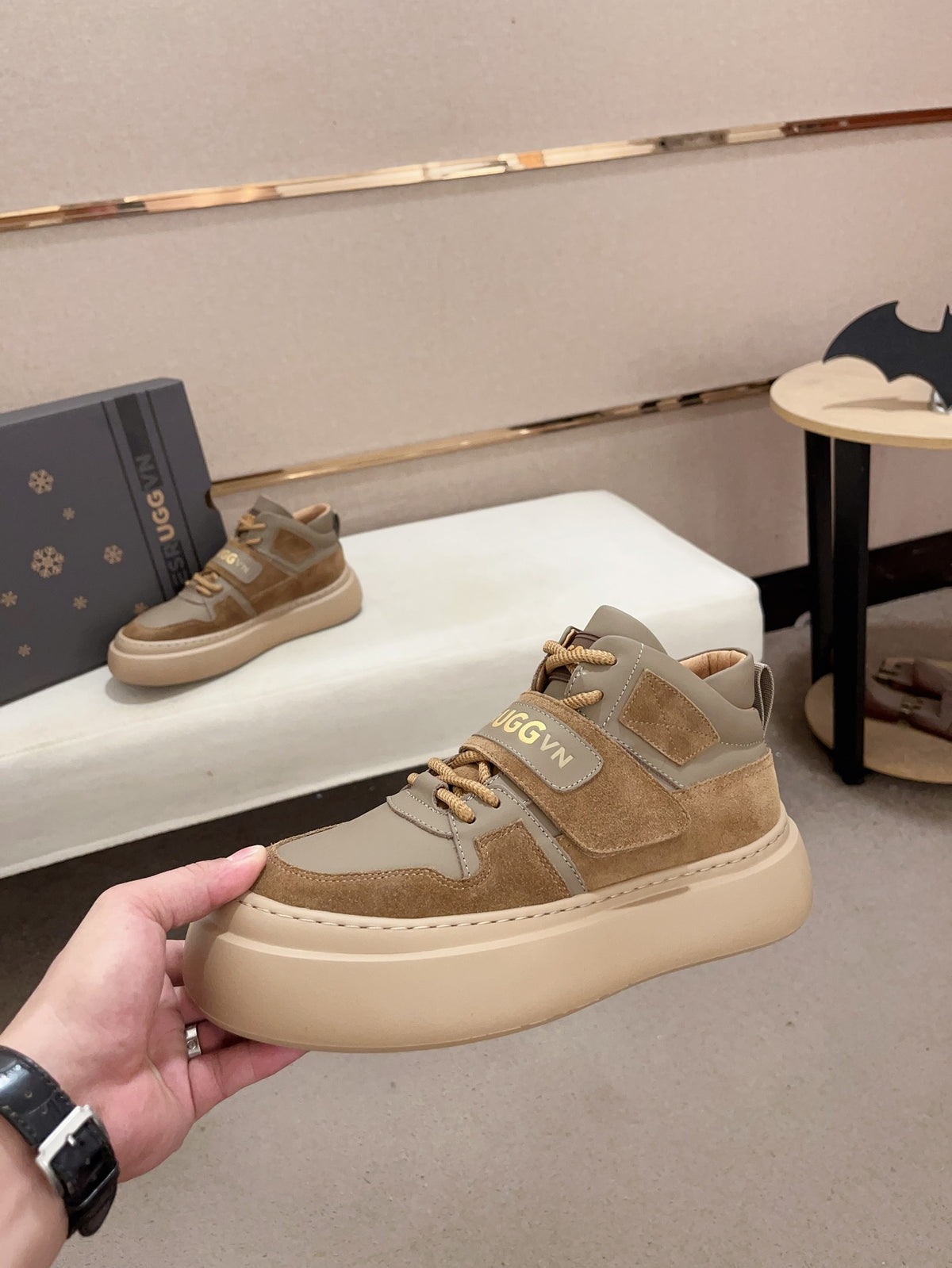 UGG Tan & Taupe Strap-Detail High-Top Platform Sneakers