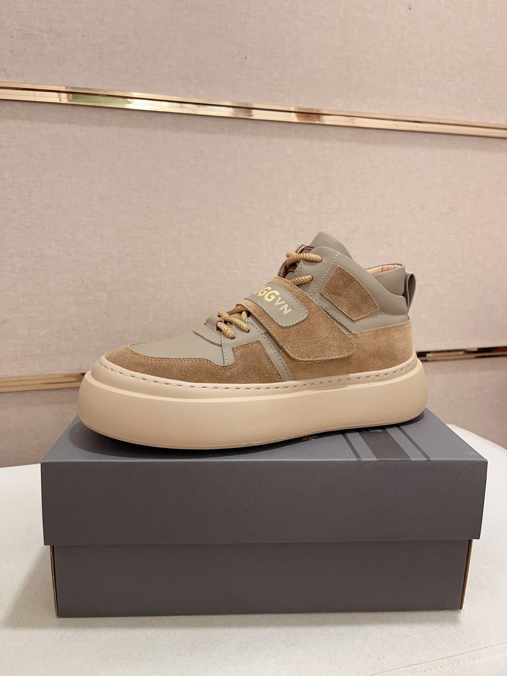 UGG Tan & Taupe Strap-Detail High-Top Platform Sneakers