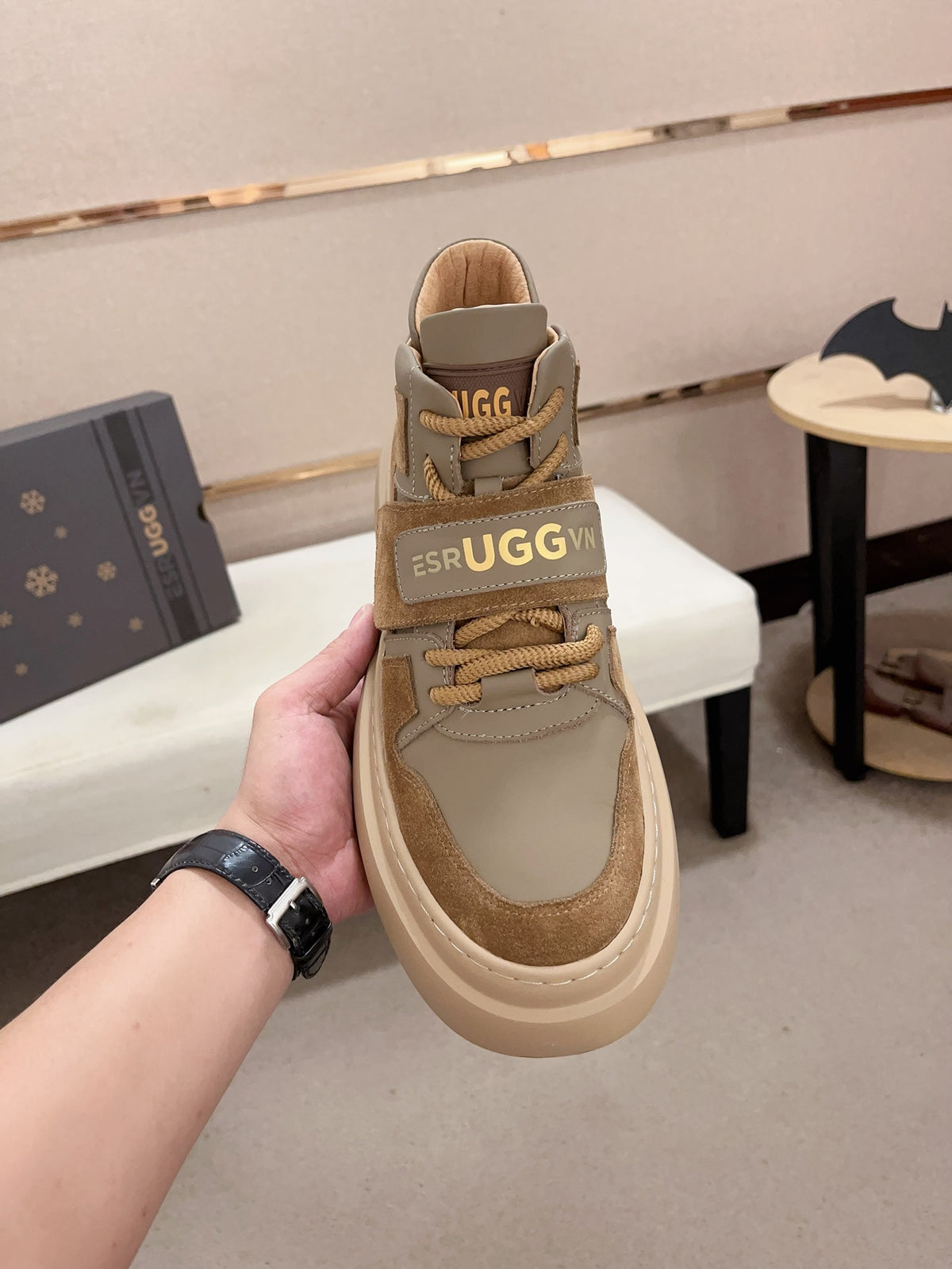 UGG Tan & Taupe Strap-Detail High-Top Platform Sneakers