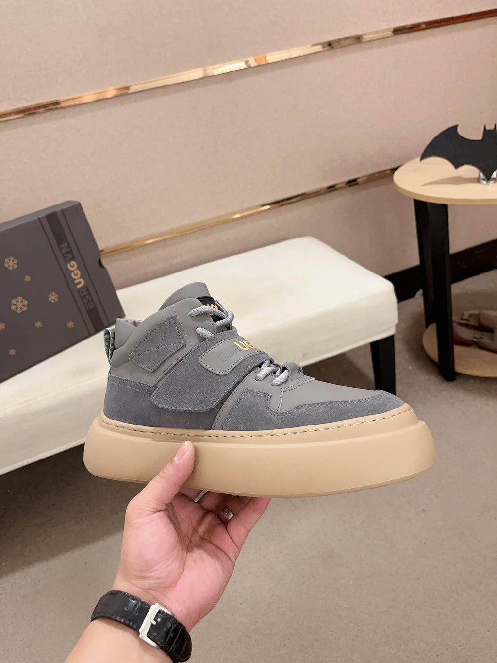 UGG Gray Strap-Detail High-Top Platform Sneakers