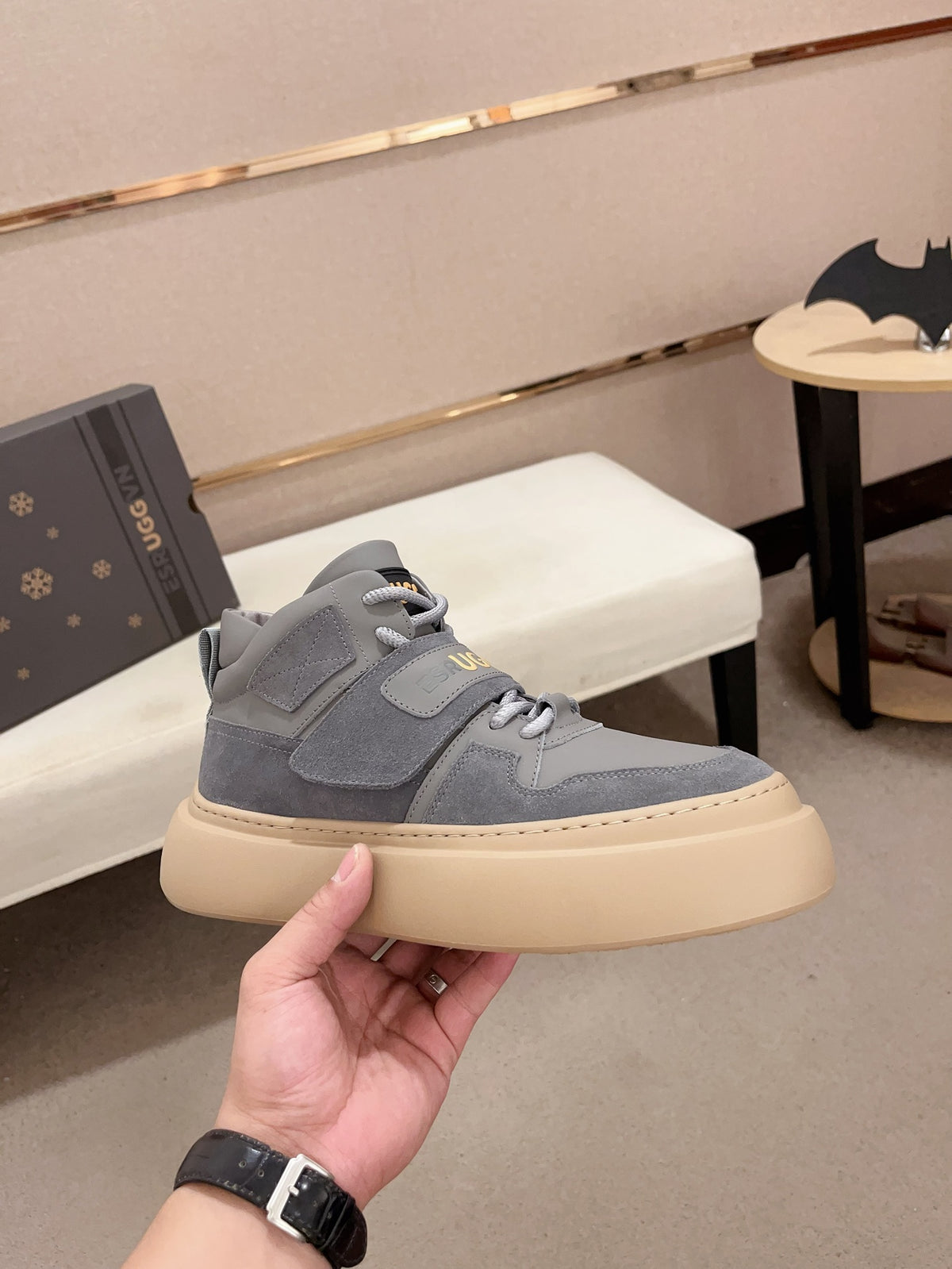 UGG Gray Strap-Detail High-Top Platform Sneakers