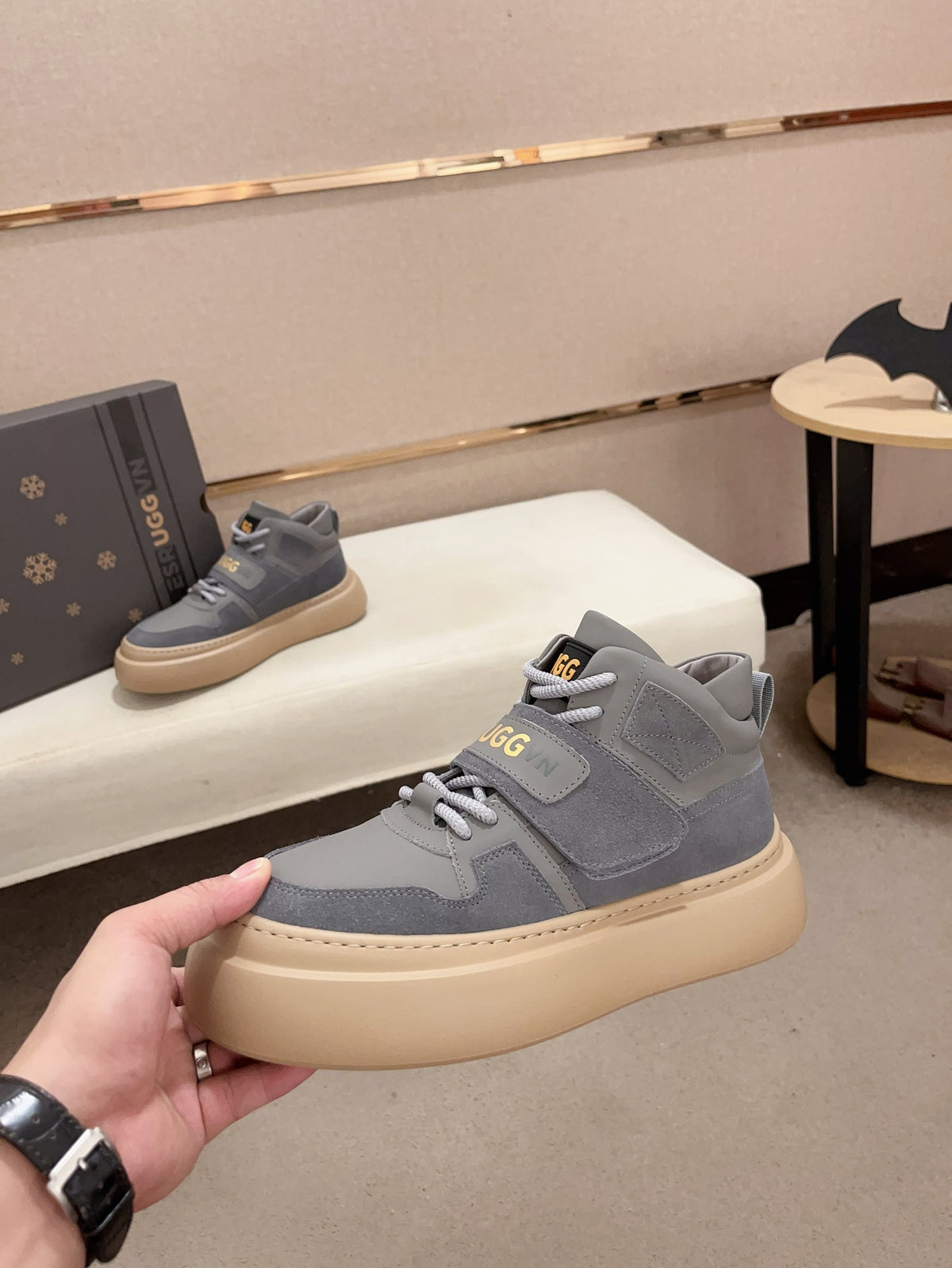 UGG Gray Strap-Detail High-Top Platform Sneakers