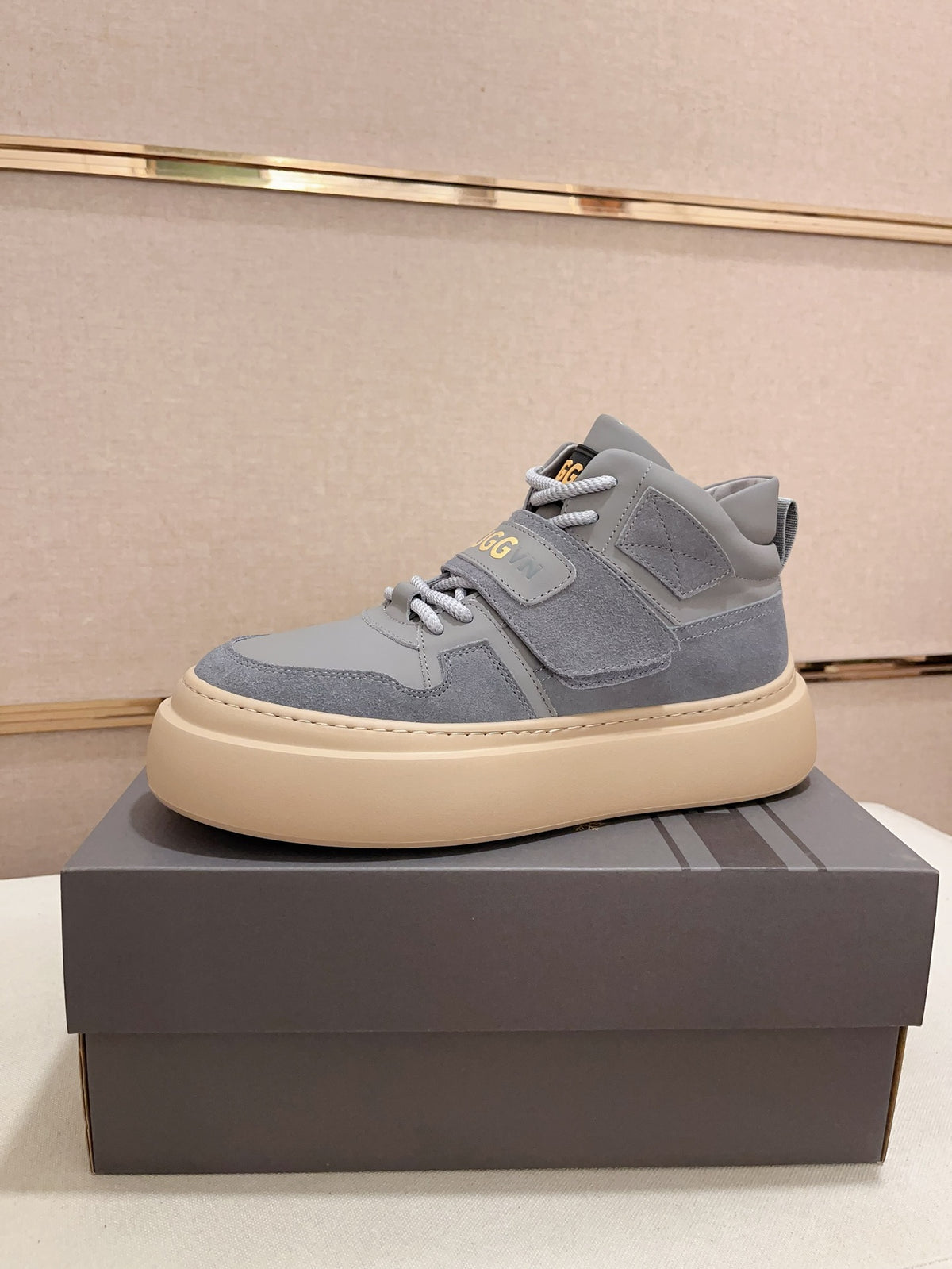 UGG Gray Strap-Detail High-Top Platform Sneakers