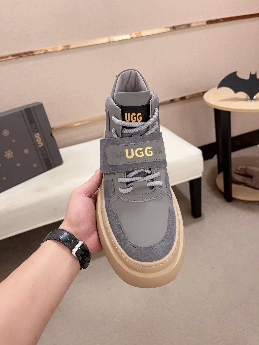 UGG Gray Strap-Detail High-Top Platform Sneakers