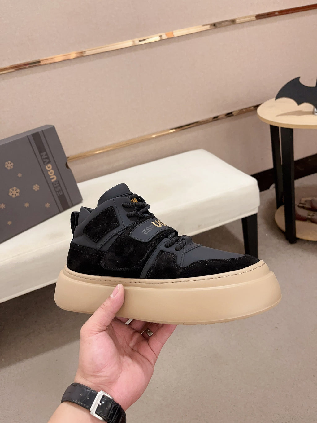 UGG Black Strap-Detail High-Top Platform Sneakers