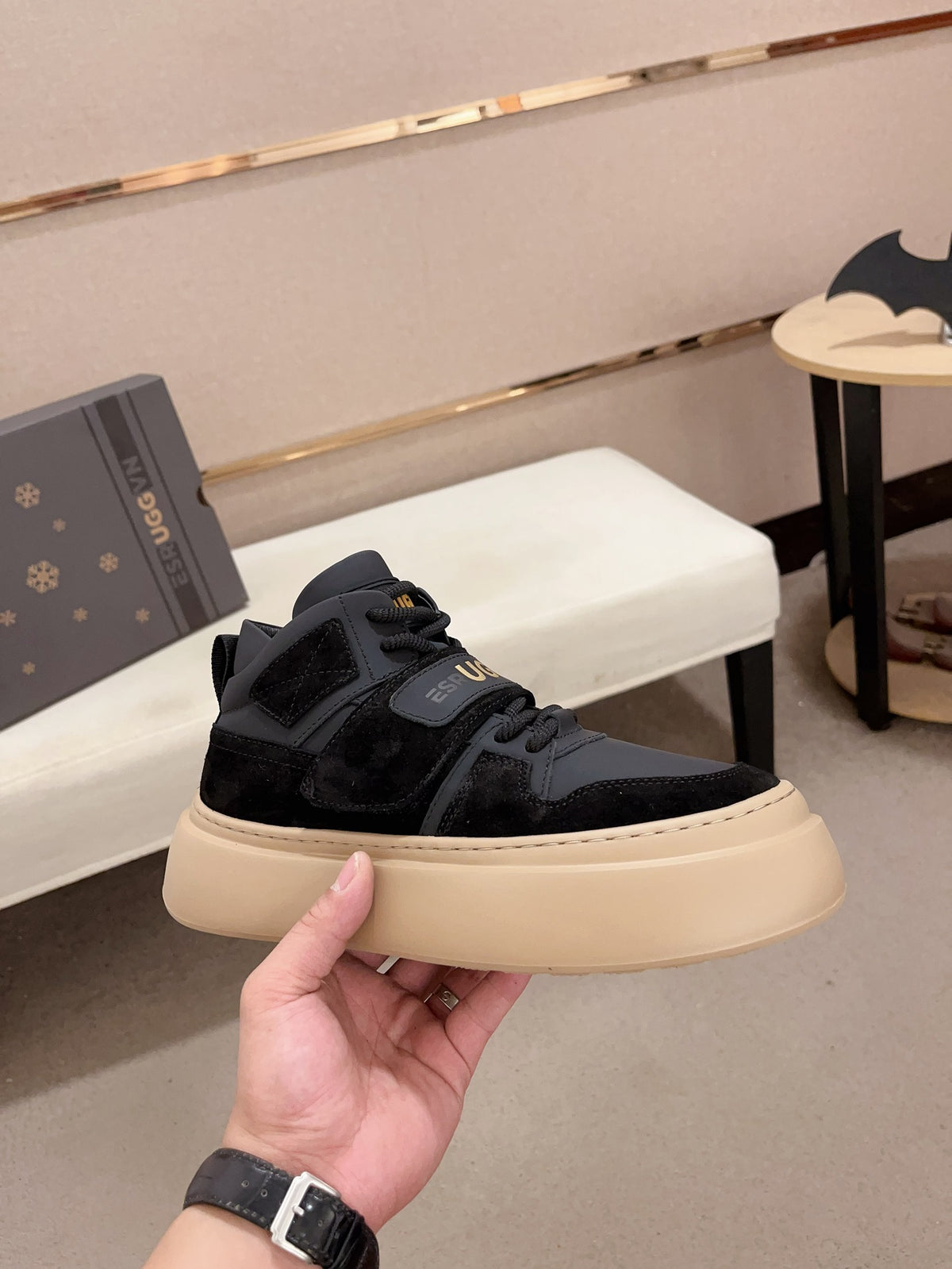 UGG Black Strap-Detail High-Top Platform Sneakers