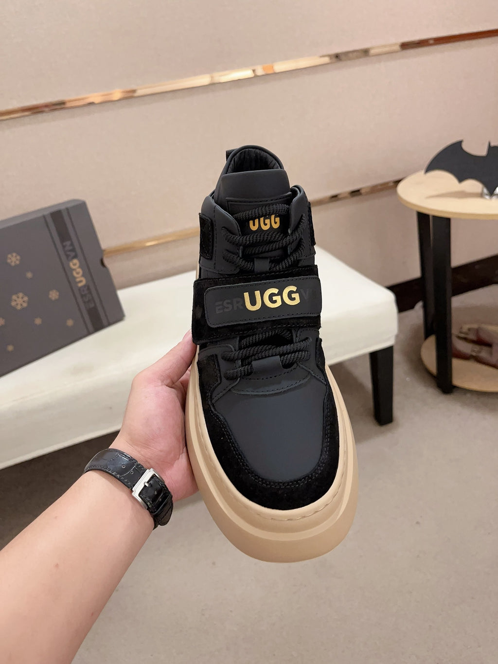 UGG Black Strap-Detail High-Top Platform Sneakers