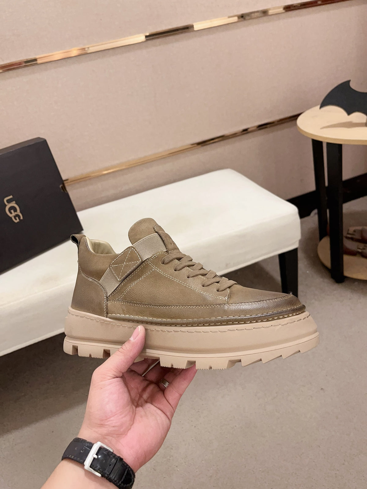 UGG Taupe Strap-Detail Lug-Sole Platform Sneakers