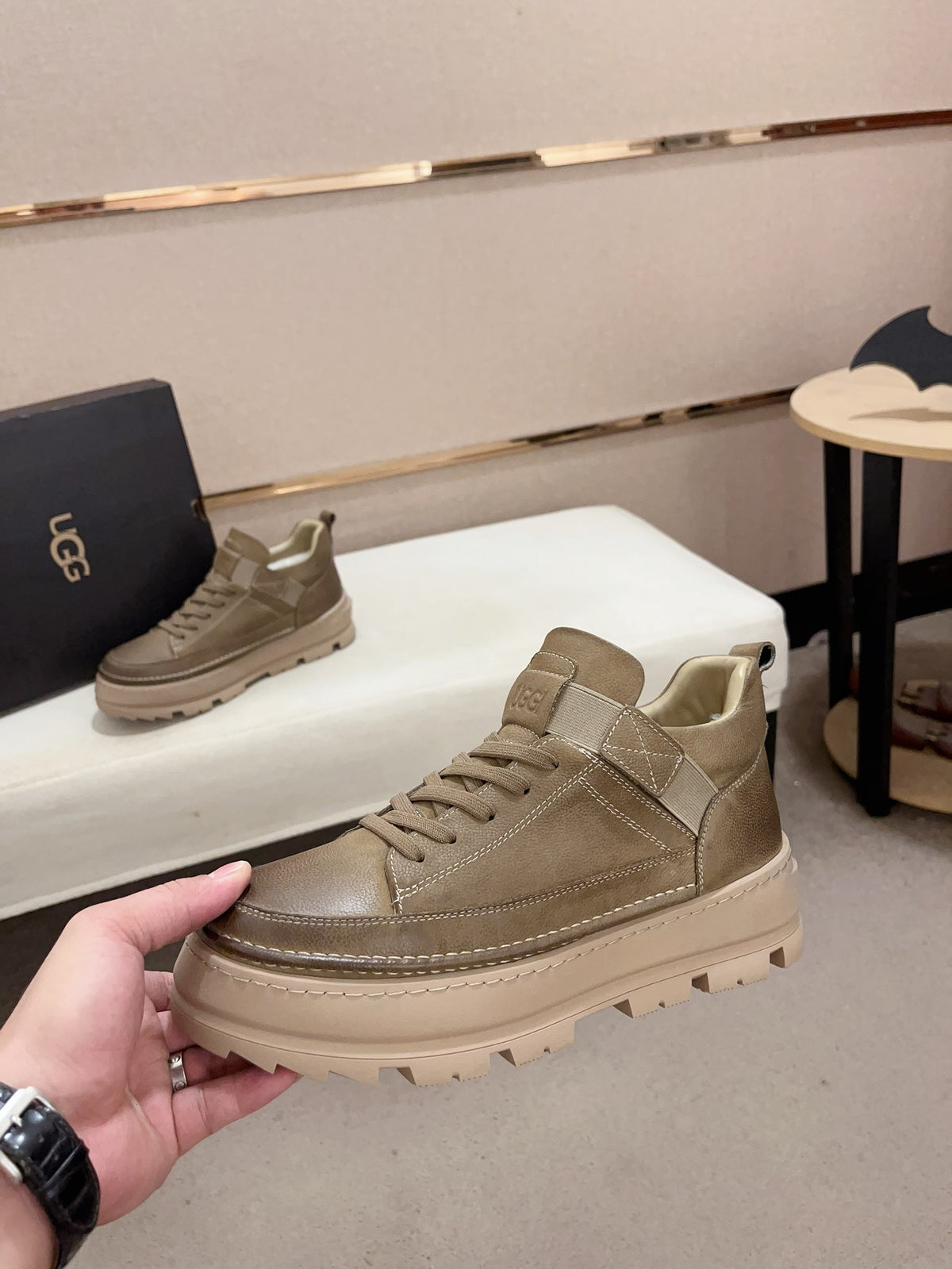 UGG Taupe Strap-Detail Lug-Sole Platform Sneakers