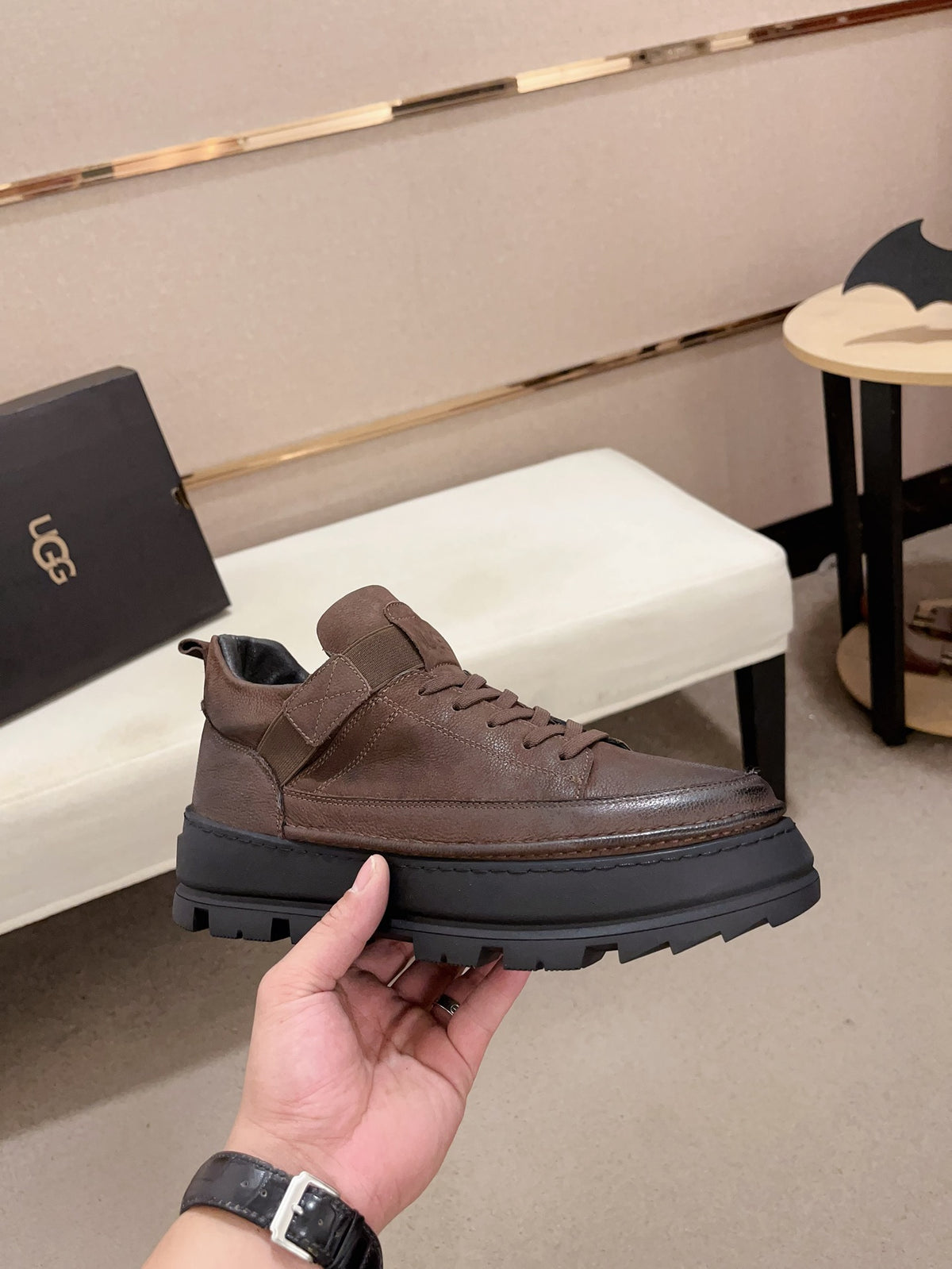 UGG Brown Strap-Detail Lug-Sole Platform Sneakers