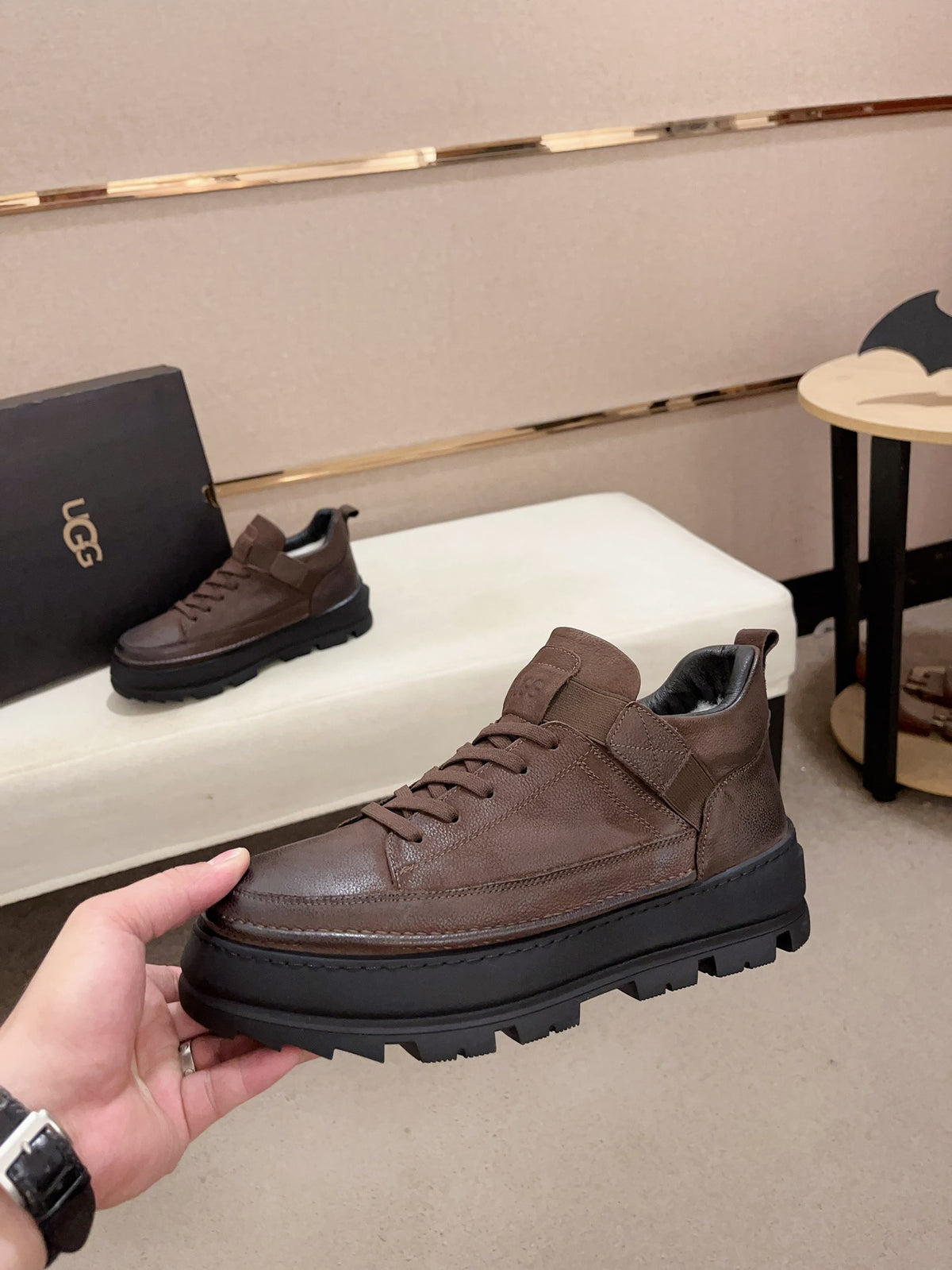 UGG Brown Strap-Detail Lug-Sole Platform Sneakers