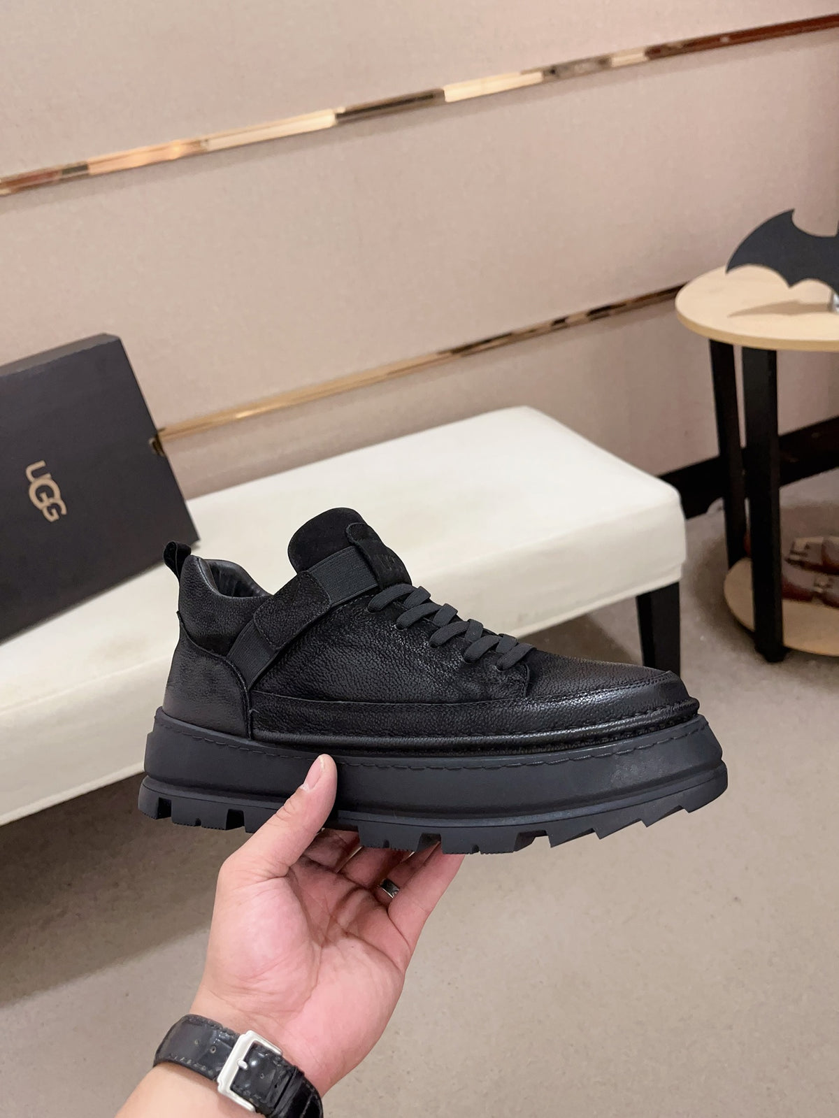 UGG Black Strap-Detail Lug-Sole Platform Sneakers