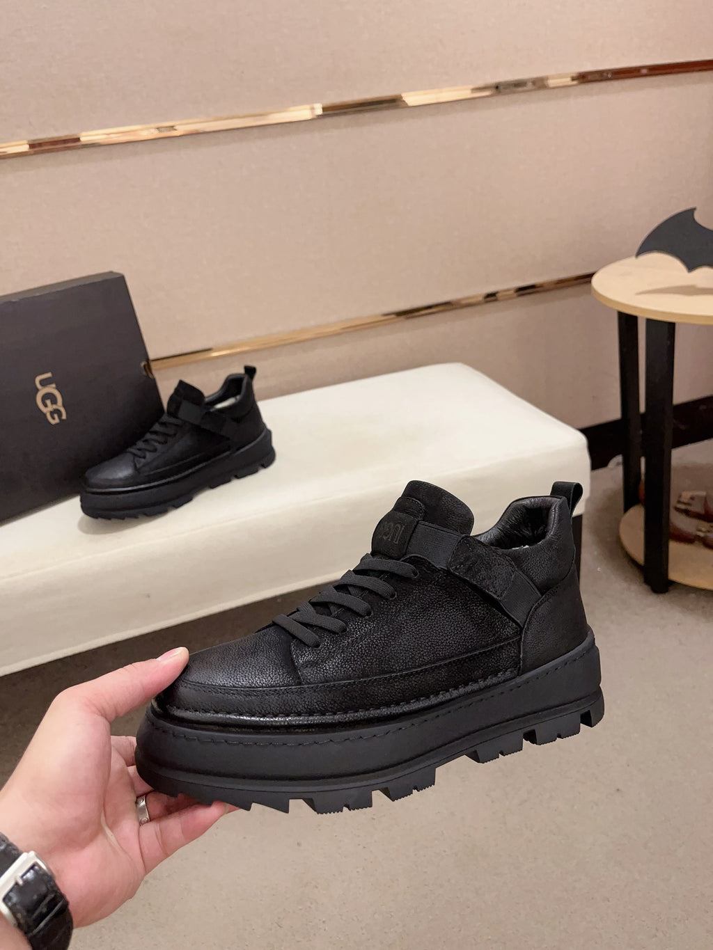 UGG Black Strap-Detail Lug-Sole Platform Sneakers