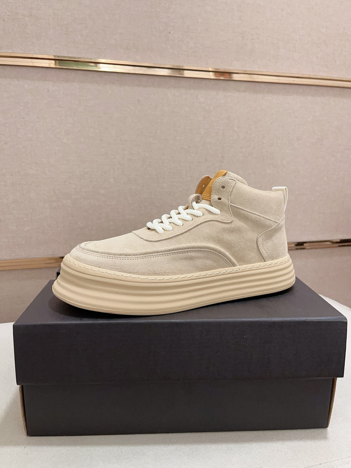 UGG Cream High-Top Ribbed-Platform Sneakers