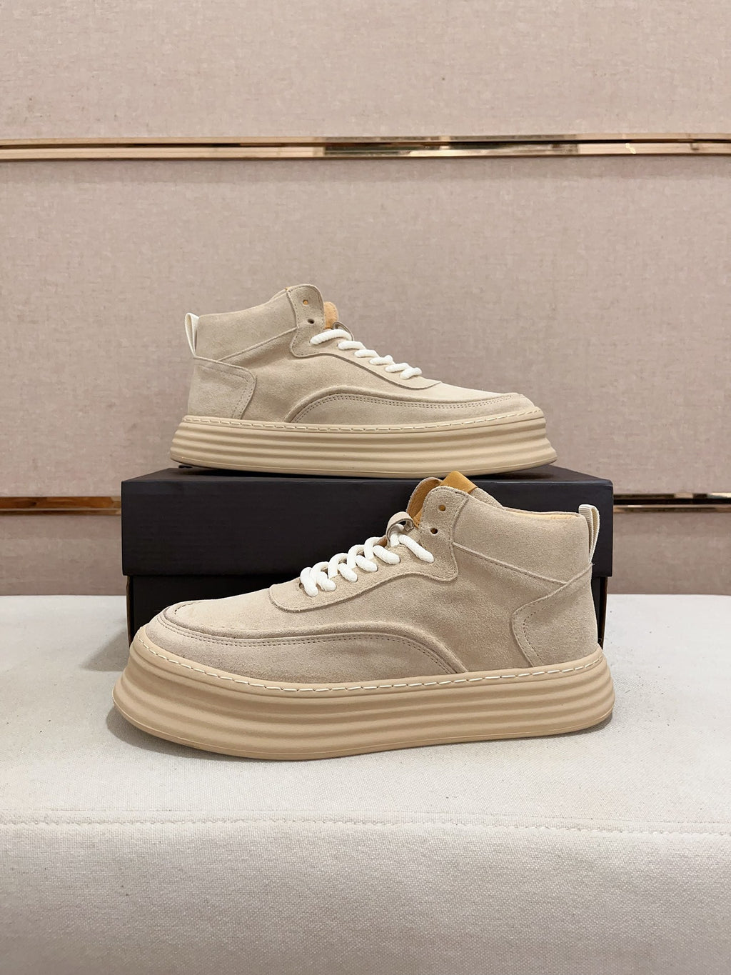 UGG Cream High-Top Ribbed-Platform Sneakers