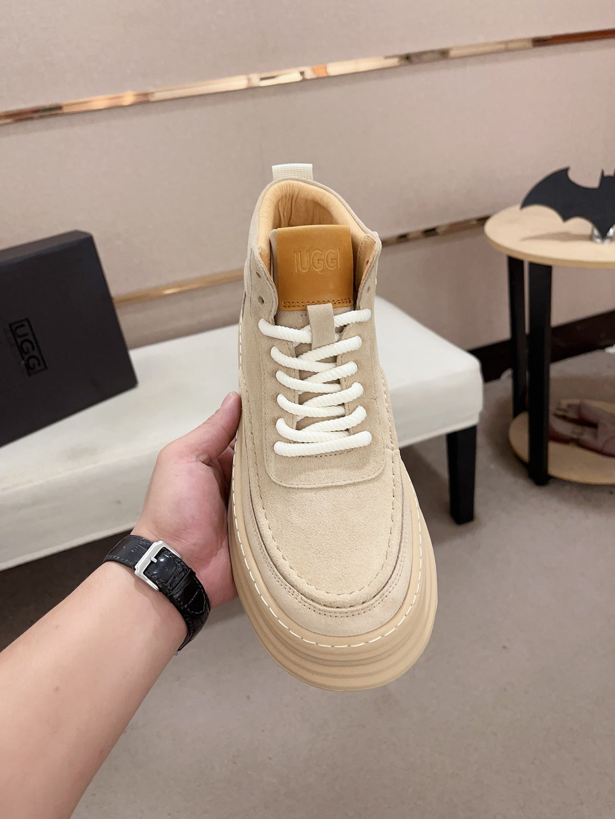 UGG Cream High-Top Ribbed-Platform Sneakers
