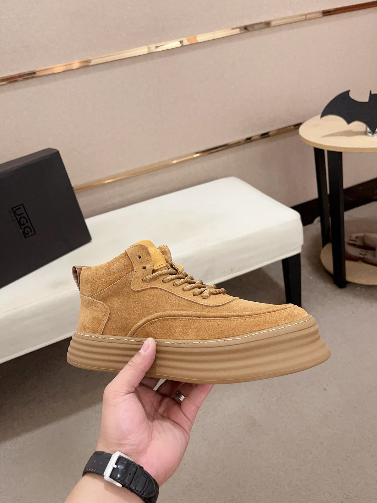 UGG Tan High-Top Ribbed-Platform Sneakers