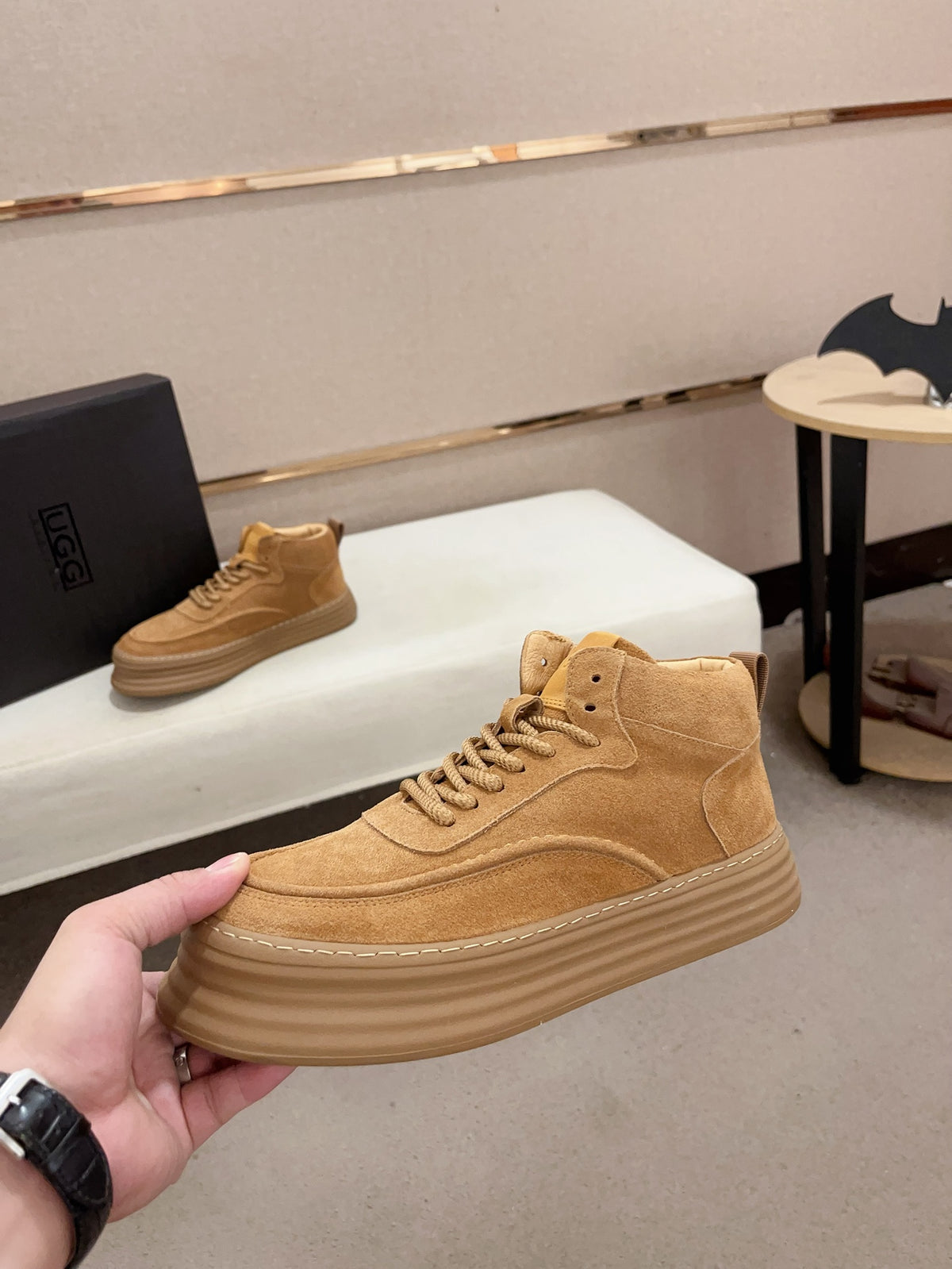 UGG Tan High-Top Ribbed-Platform Sneakers