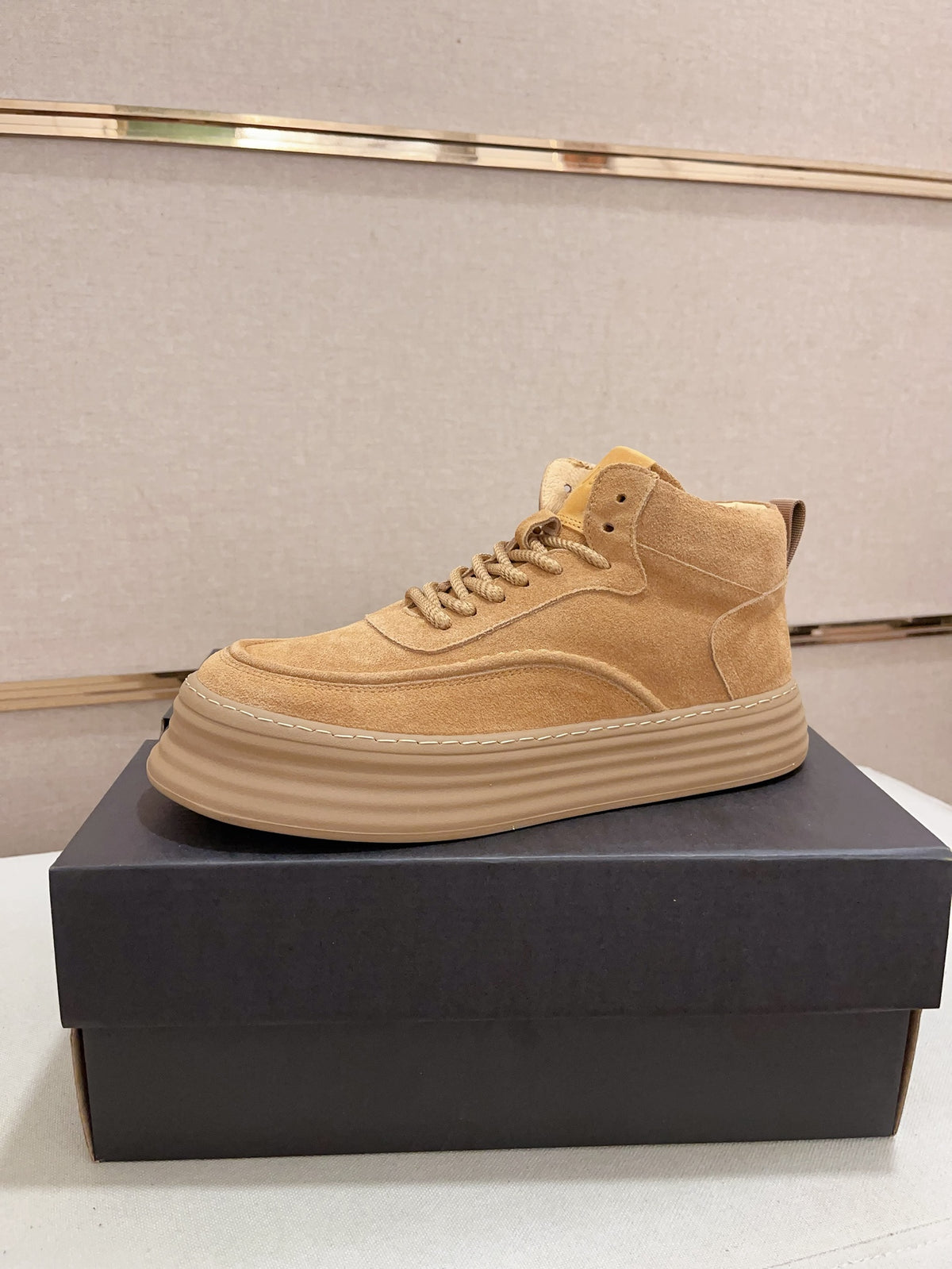 UGG Tan High-Top Ribbed-Platform Sneakers