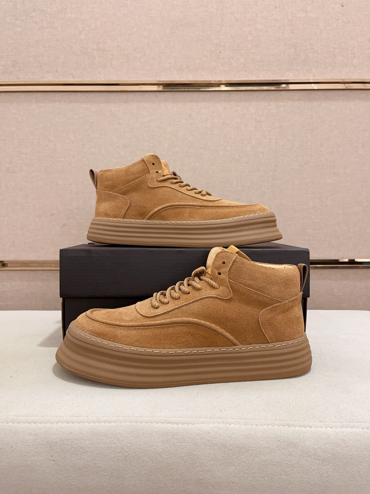 UGG Tan High-Top Ribbed-Platform Sneakers