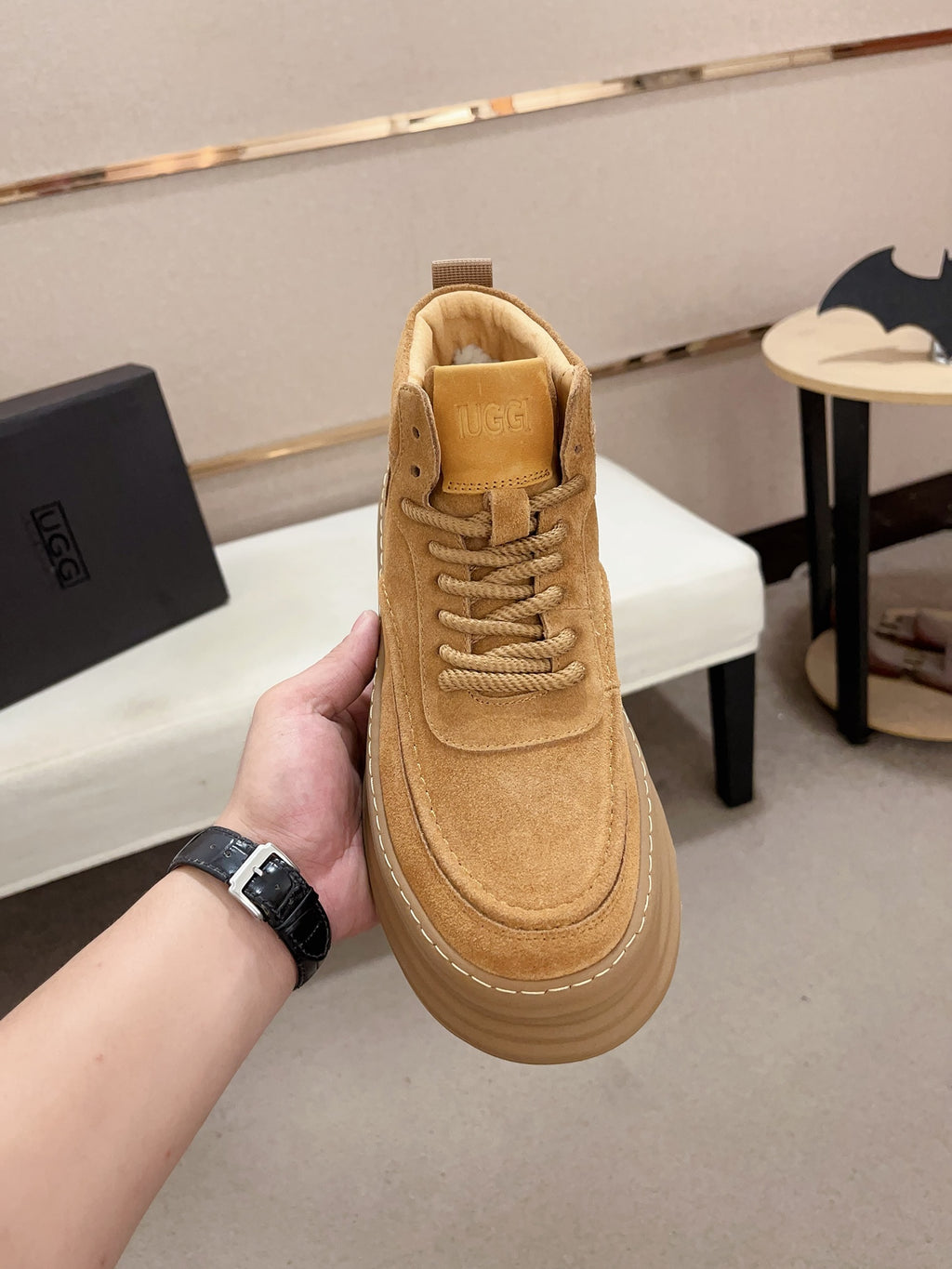 UGG Tan High-Top Ribbed-Platform Sneakers