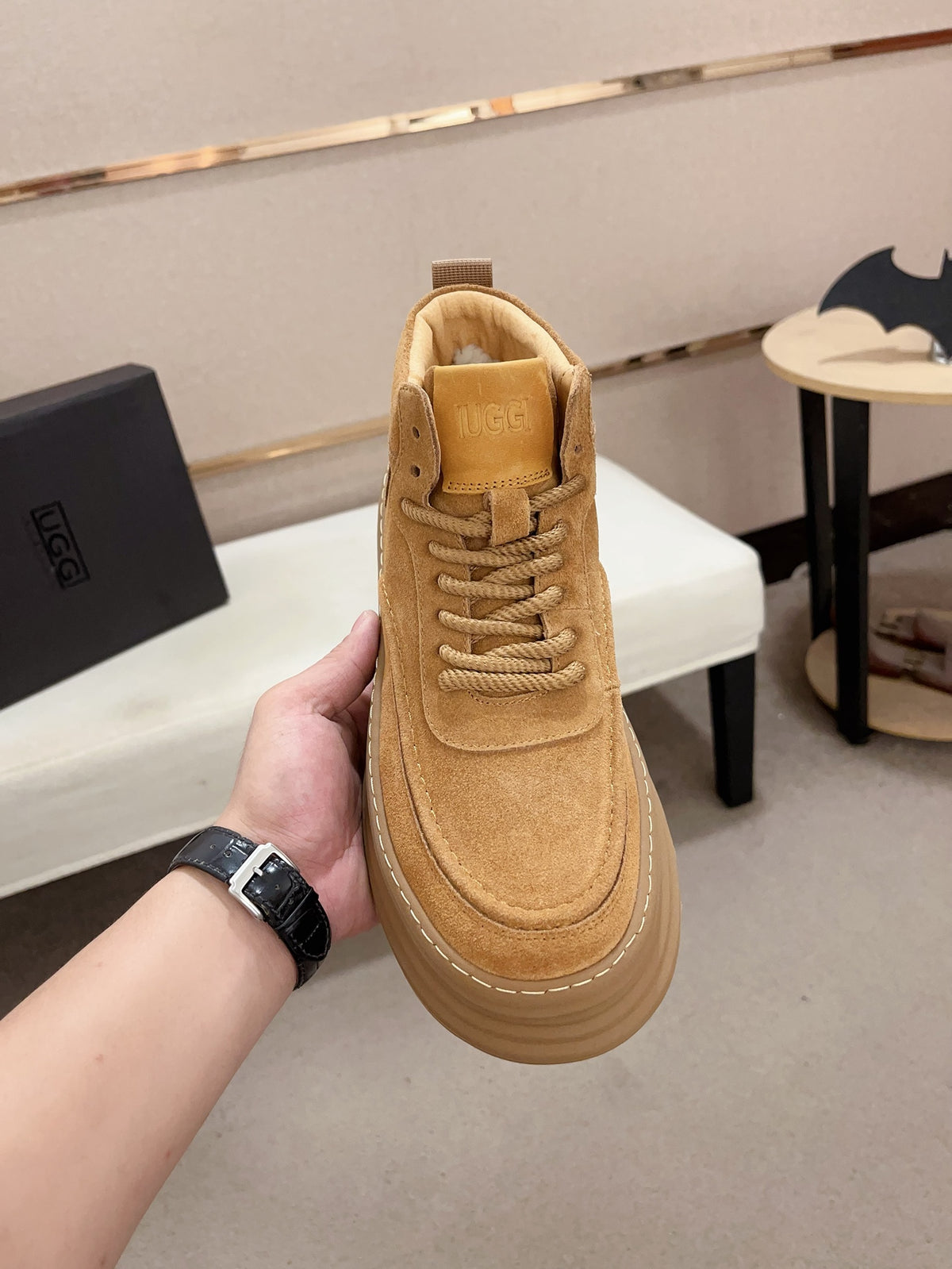 UGG Tan High-Top Ribbed-Platform Sneakers