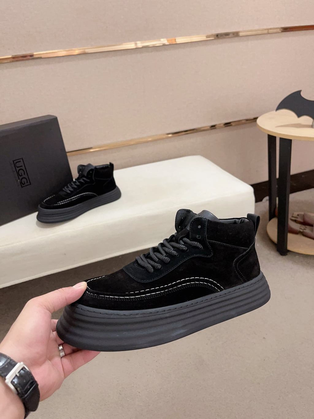 UGG Black High-Top Ribbed-Platform Sneakers